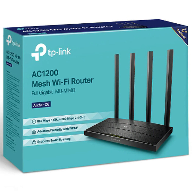 Wi-Fi Роутер TP-LINK Archer C6 (AC1200, 1*GE Wan, 4*GE LAN, MU-MIMO, 4 антени)