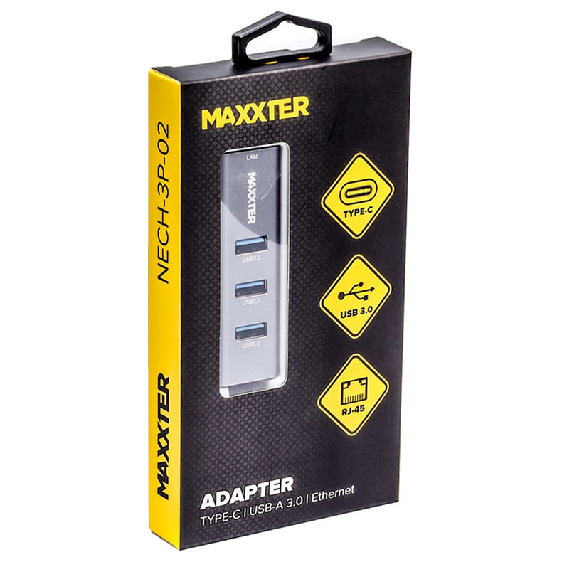 USB-хаб Type-C на Gigabit Ethernet, 3 Ports USB 3.0, 1000 Mbps, метал, темно-сірий