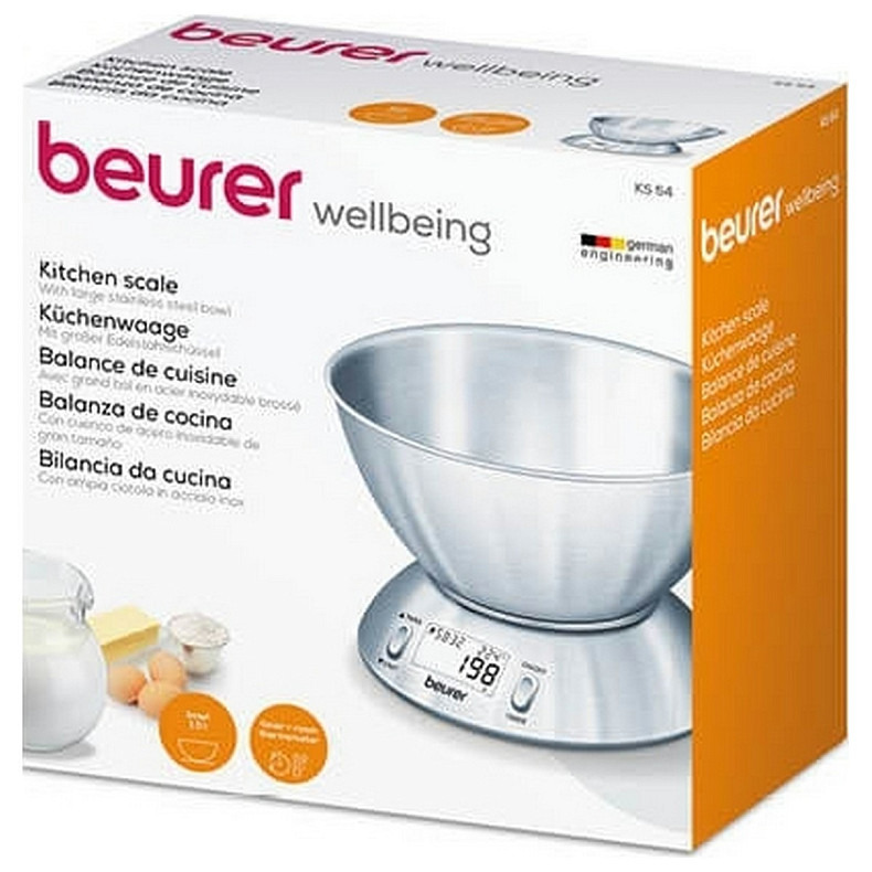 Ваги Beurer кухонні з чашею, 5кг, 2хААА , нержавіюча сталь, сірий