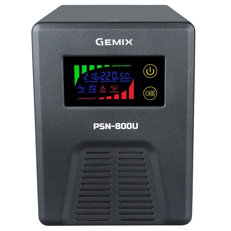 ДБЖ Gemix PSN-800U, 800VA/480W 12V/220V, 7/9/13A, 3*Schuko, без АКБ