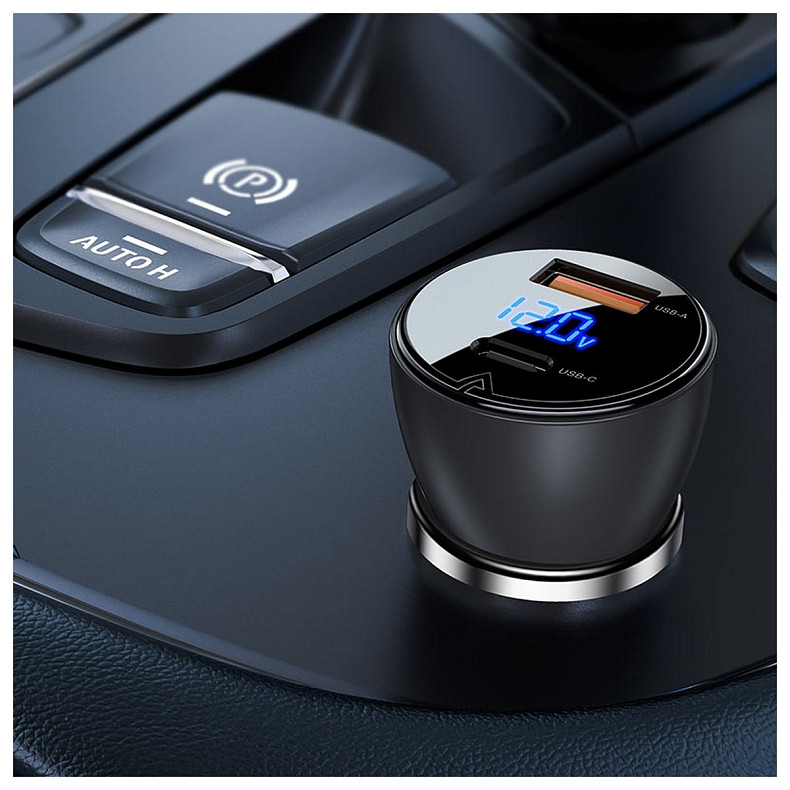 Автозарядка 2xUSB 63W (USB-C + USB-A) B6 with digital display Acefast