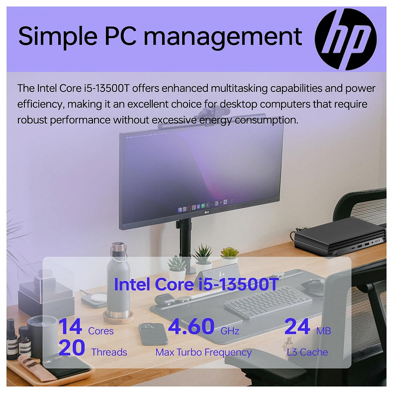 Неттоп HP Pro 400-G9 Mini, Intel i3-13100T, 8GB, F512GB, UMA, WiFi, кл+м, 3р (884V0EA)