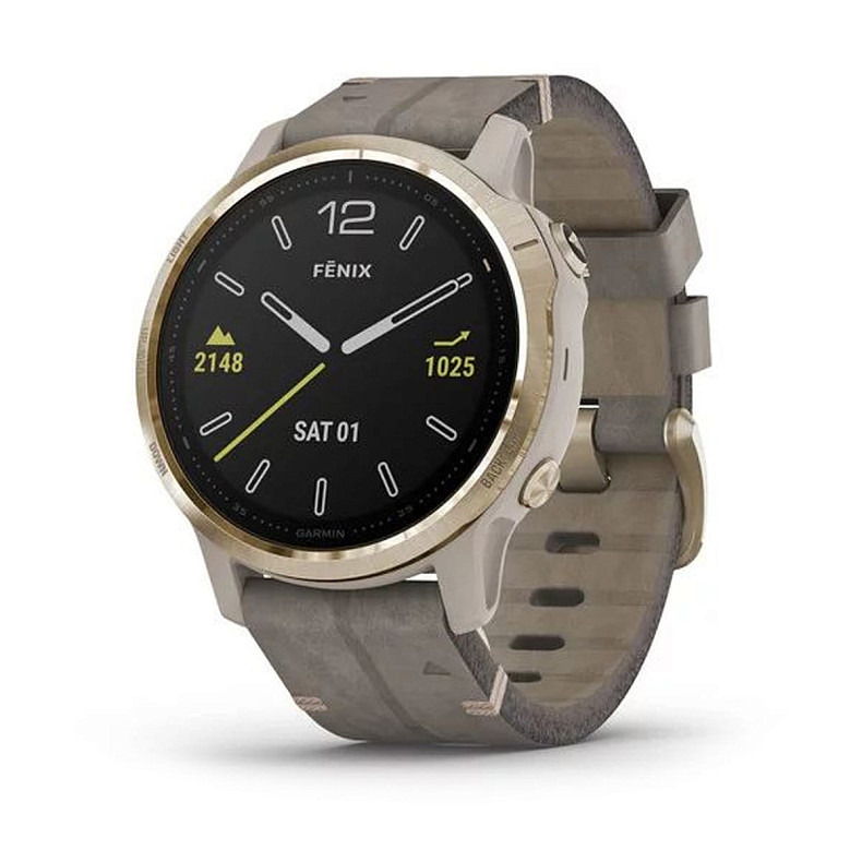 Мультиспортивные часы GARMIN Fenix 6S Sapphire Light Gold with Shale Grey Leather Band