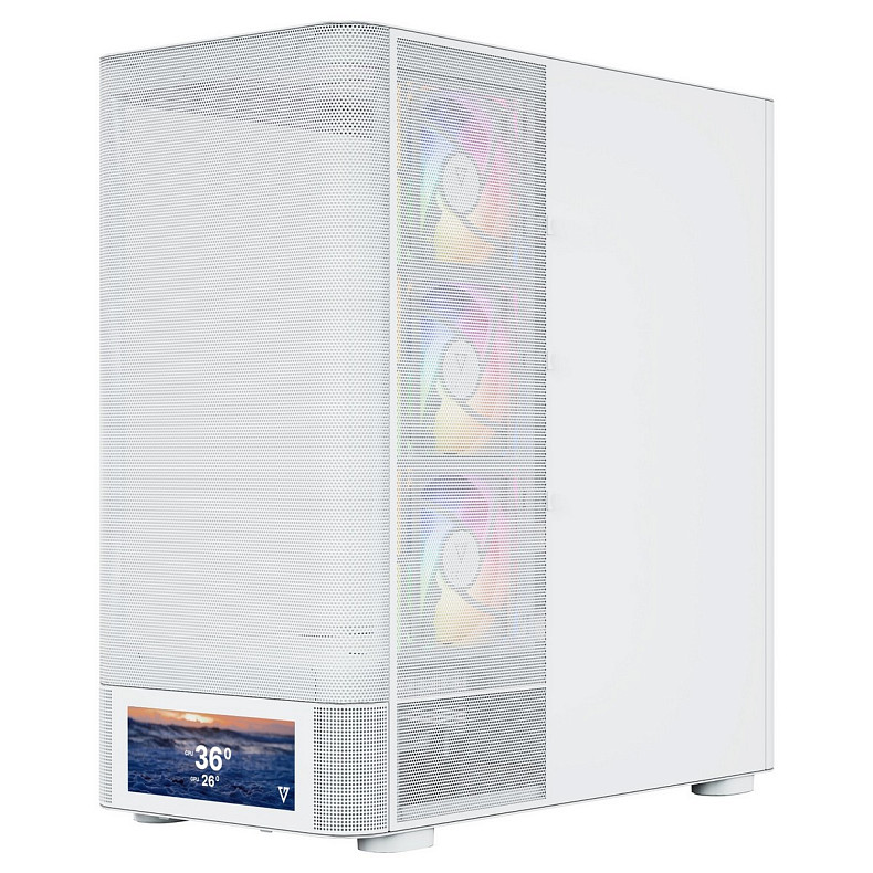 Корпус Modecom VOLCANO AQ500 ARGB MIDI FRONT LCD 6,2”, 4x120mm fans WHITE без БЖ ATX