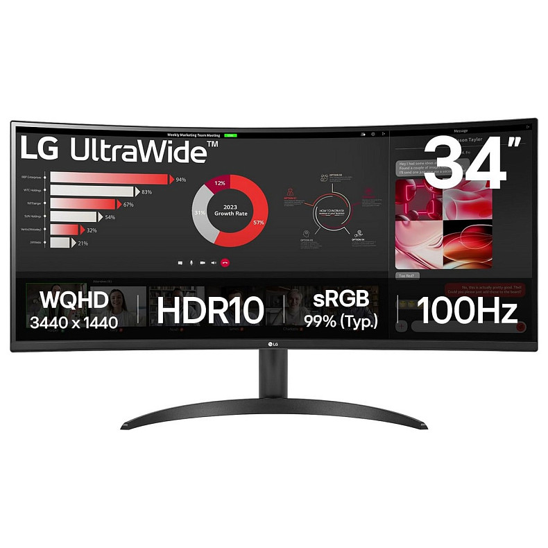 Монітор LG 34" 34WR50QK-B 2xHDMI, DP, Audio, VA, 3440x1440, 21:9, 100Hz, sRGB 99%, CURVED, FreeSync,