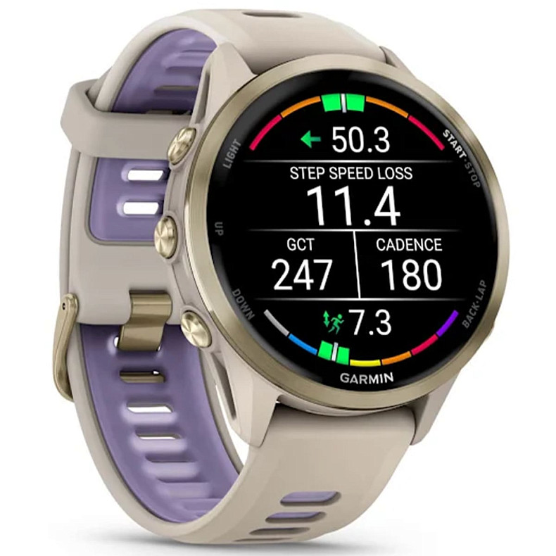 Спортивные часы Garmin Forerunner 970 Soft Gold Titanium with French Gray Case and French Gray/Translucent Indigo Band (010-02969-02)