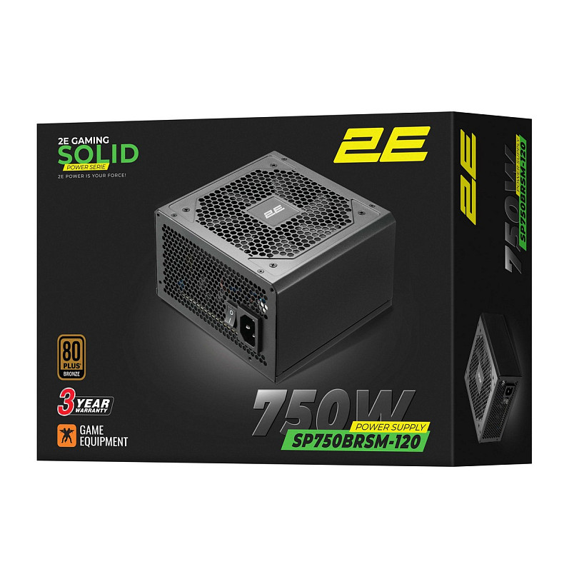 Блок живлення 2E GAMING Solid Power (750W), >85%, 80+ Bronze, 120мм, 1xMB 24pin(20+4), 2xCPU 8pin