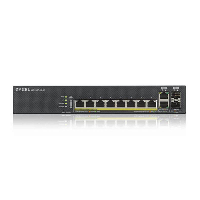 Коммутатор ZYXEL GS1920-8HPV2 (8xGE PoE+, 2xGE/SFP, Max PoE 130W, Smart, NebulaFlex)