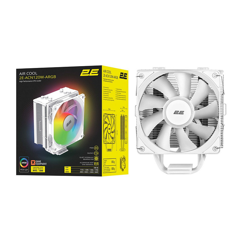 Процессорный кулер 2E GAMING Air Cool ACN120W-ARGB, LGA1700, 1200, 115x, 1366, AM5, AM4, AM3, AM3+
