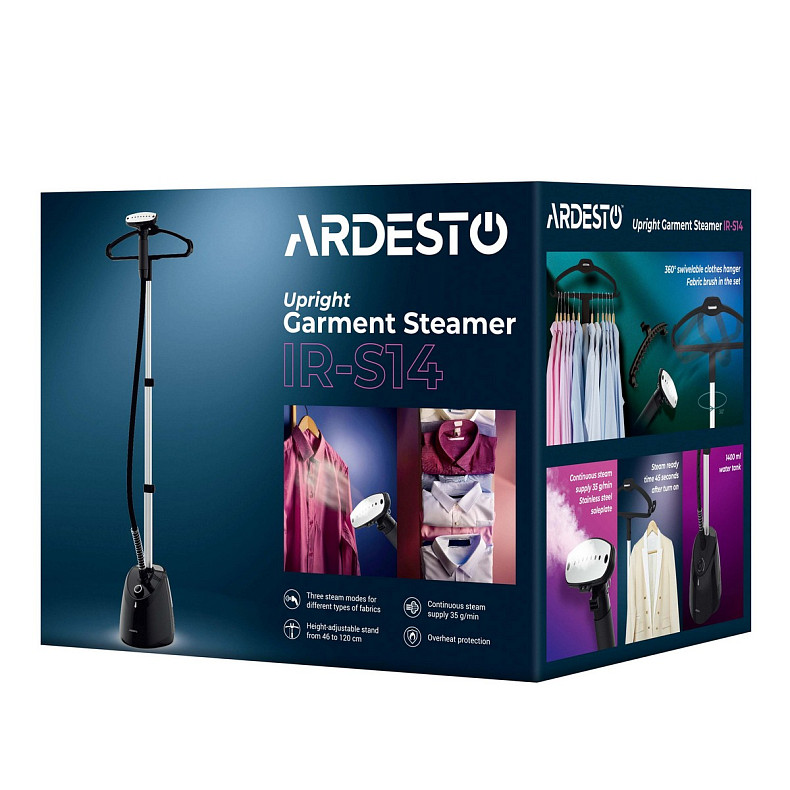 Відпарювач Ardesto вертикальний IR-S14, 1800Вт, 1400мл, вішалка, нерж. сталь, чорний