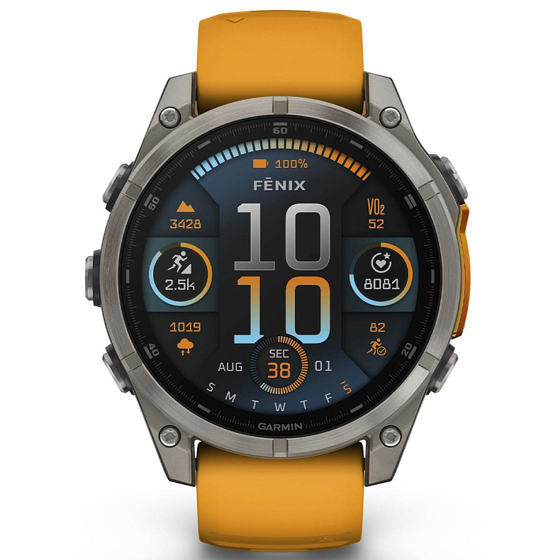 Спортивные часы GARMIN Fenix 8 47mm AMOLED Sapphire Graphite DLC Titanium with Spark Orange Silicone Band