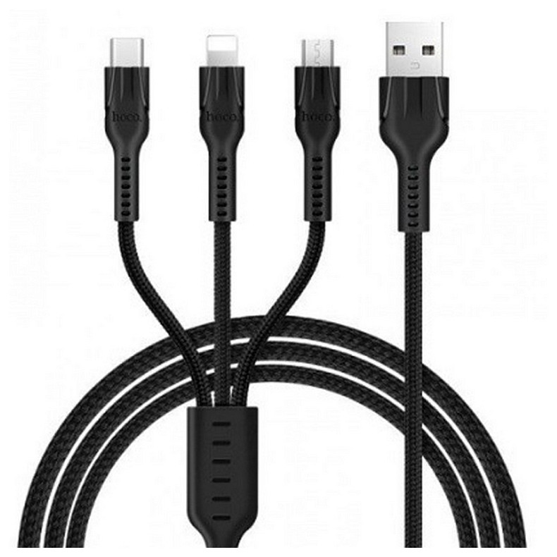 Кабель Hoco U31 Benay 3in1 USB - Lightning/micro USB/USB-C, 1.2 м, Black (K17892)