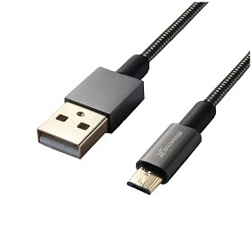 Кабель Grand-X USB-microUSB, Cu, 2,1A, Black, 1m, доп. защита-метал.оплетка (MM-01)
