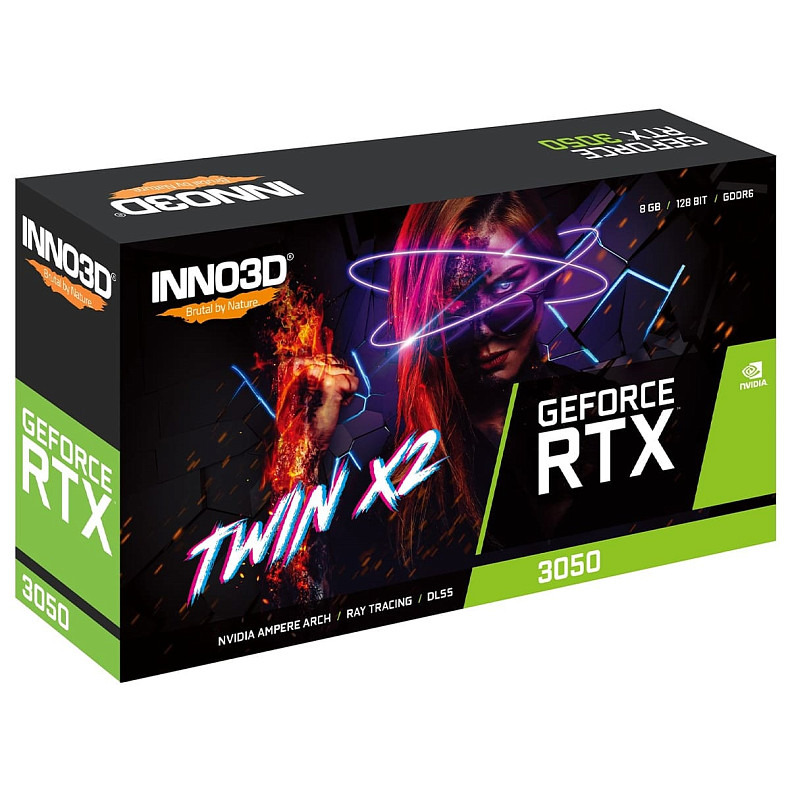 Видеокарта Inno3D GeForce RTX 3050 6GB TWIN X2 (1470MHz/14Gbps)/6GB GDDR6/96-bit/DVI+RTX 3050