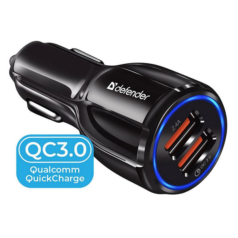 Автозарядка 2xUSB 30W (2xUSB-A) QC3.0 3А UCA-100 черная Defender