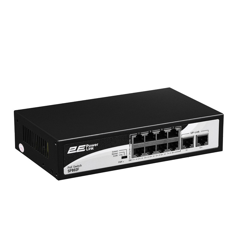 Комутатор 2E PowerLink SP802F 10xFE (8xPoE, 2xUplink), 96Вт, Некерований