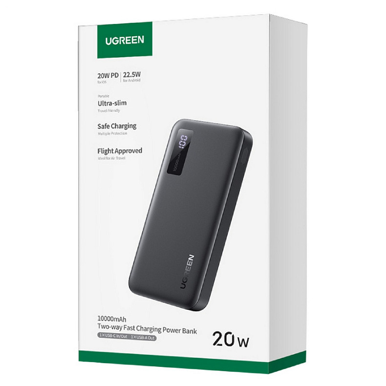 УМБ Ugreen 10000mAh 20W PD, QC3.0 USB-A+USB-C Black
