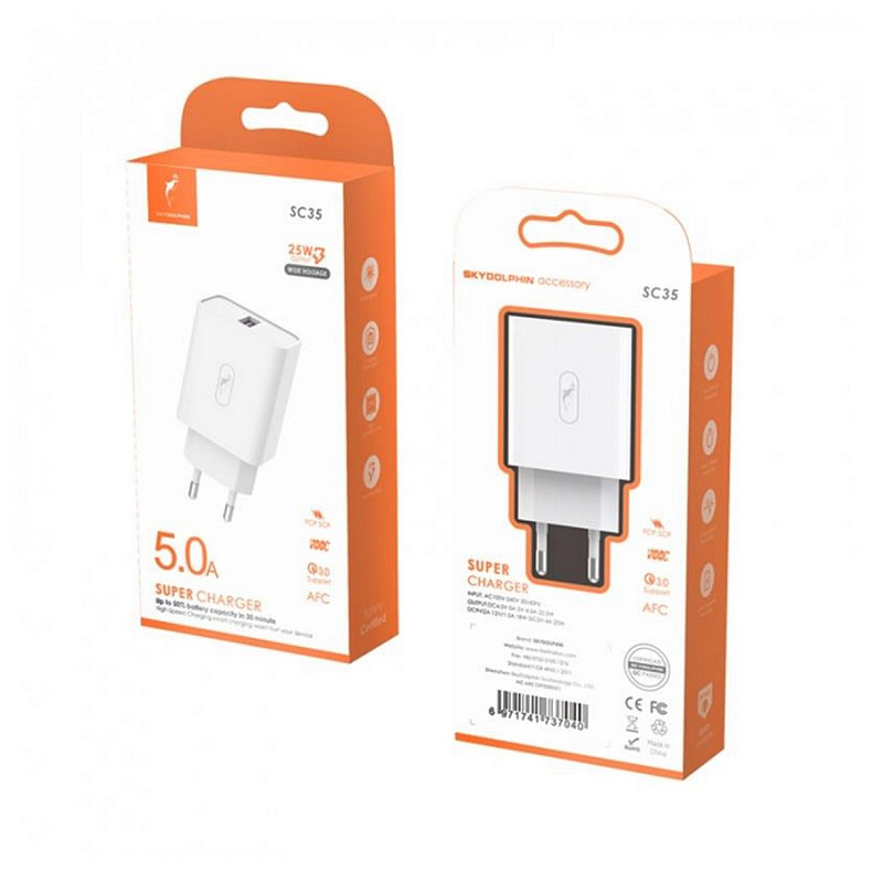 Зарядний пристрій SkyDolphin SC35 QC3.0 (1USB, 5A) White (MZP-000115)