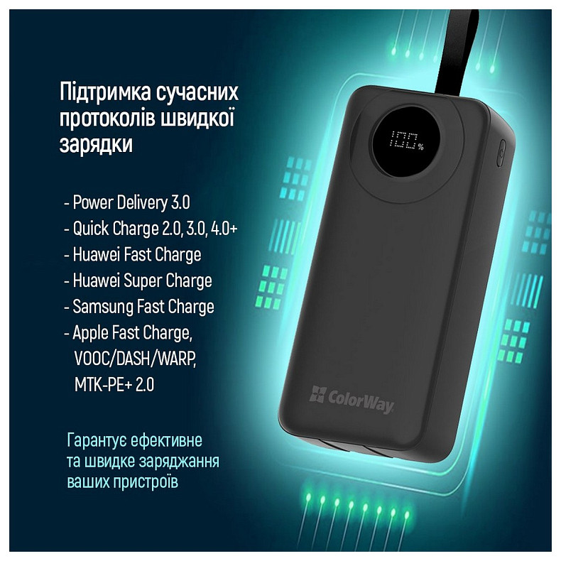 Универсальная мобильная батарея ColorWay EnergyPlus 30000mAh Black (CW-PB300LPB4BK-PDD)
