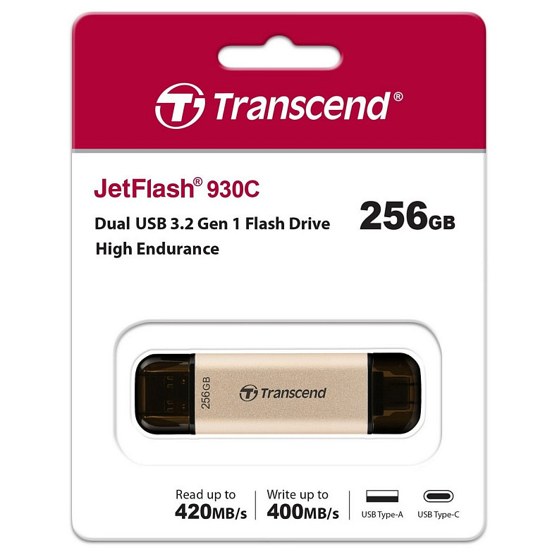 Флеш-накопитель Transcend 256GB USB 3.2 Type-A+Type-C JetFlash 930 Black R420/W400MB/s