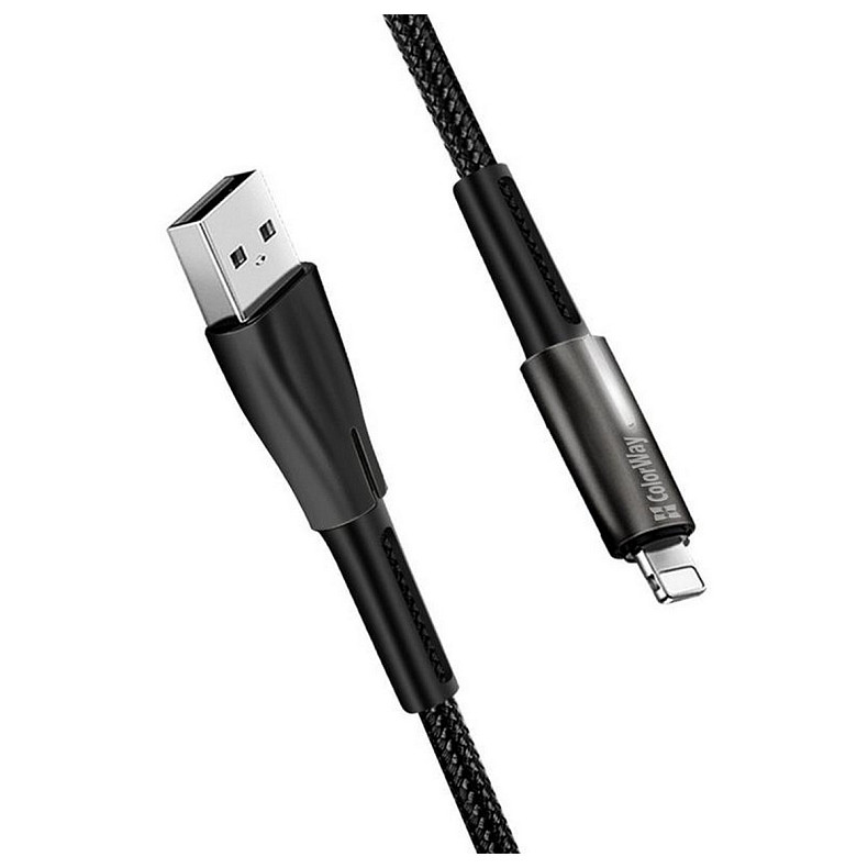 Кабель ColorWay USB-Lightning, 2.4А, 1м, Zinc Alloy + Led, Black (CW-CBUL035-BK)