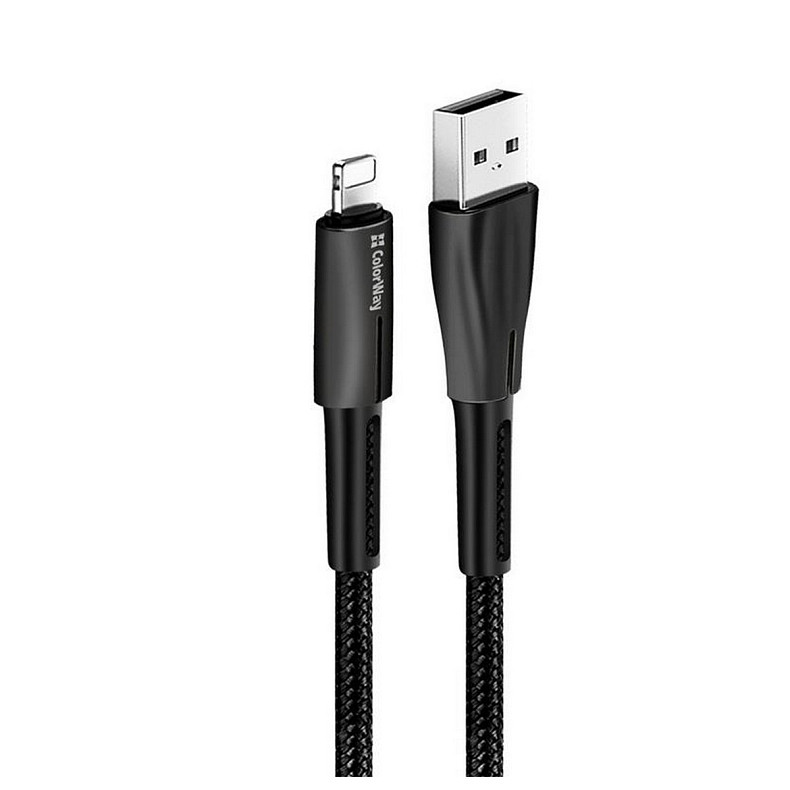 Кабель ColorWay USB-Lightning, 2.4А, 1м, Zinc Alloy + Led, Black (CW-CBUL035-BK)