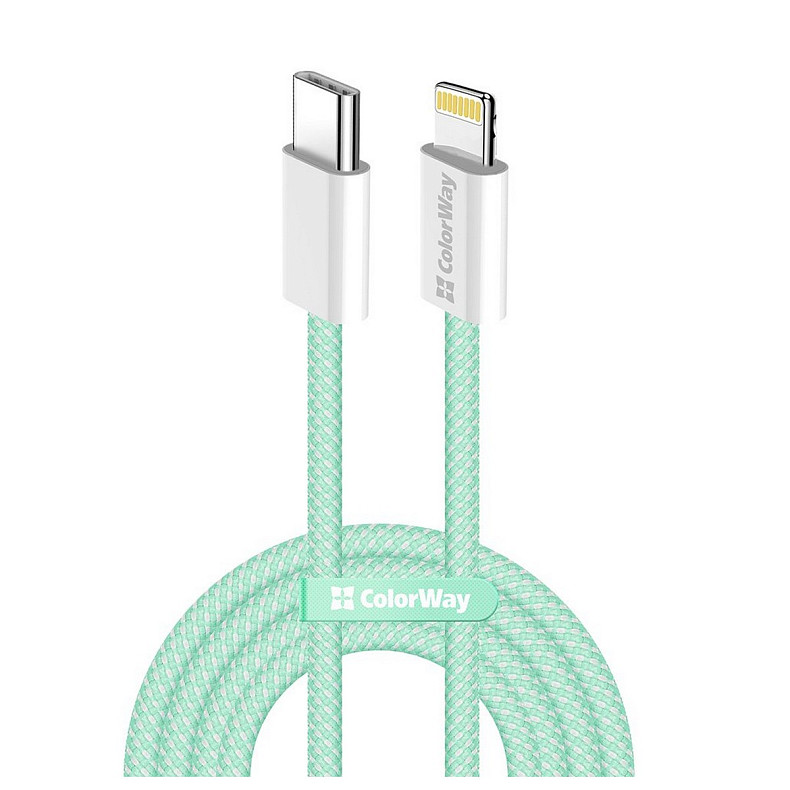 Кабель ColorWay Lightning + Type-C USB (M/M), 3.0 А, 1 м, Green (CW-CBPDCL061-G)