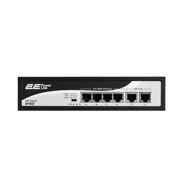 Комутатор 2E PowerLink SP402F 6xFE (4xPoE, 2xUplink), 55Вт, Некерований