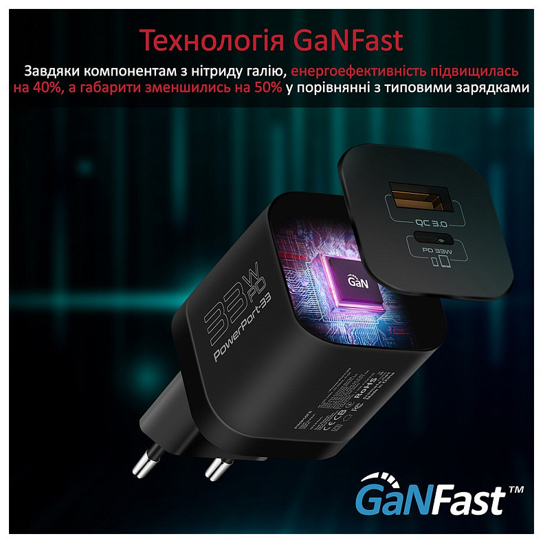 Зарядное устройство Promate PowerPort-33 Black