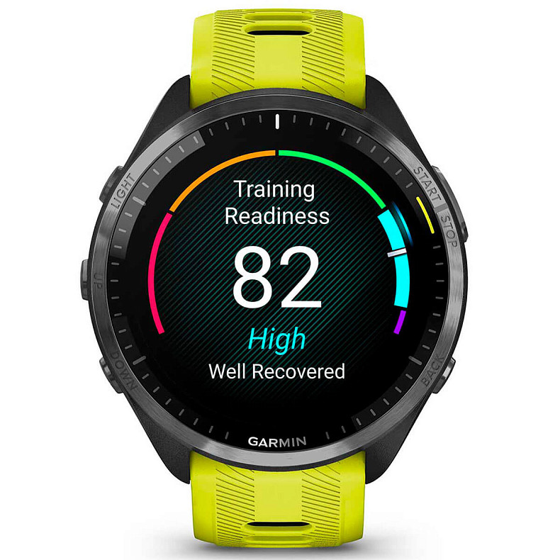 Спортивний годинник Garmin Forerunner 965 Carbon Gray DLC Titanium Bezel with Black Case and Amp Yellow/Black Silicone Band