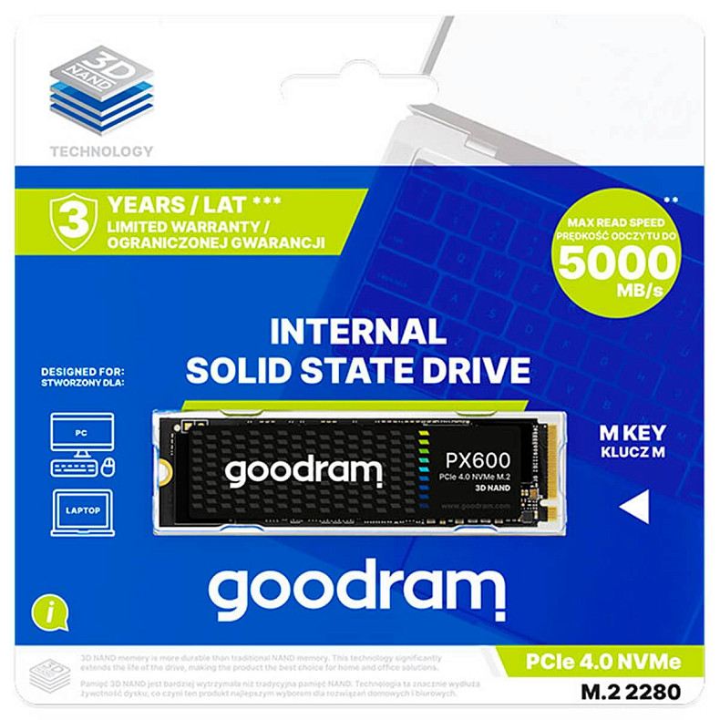 SSD диск Goodram PX600 2TB M.2 2280 PCIe 4.0 x4 NVMe 3D TLC (SSDPR-PX600-2K0-80)