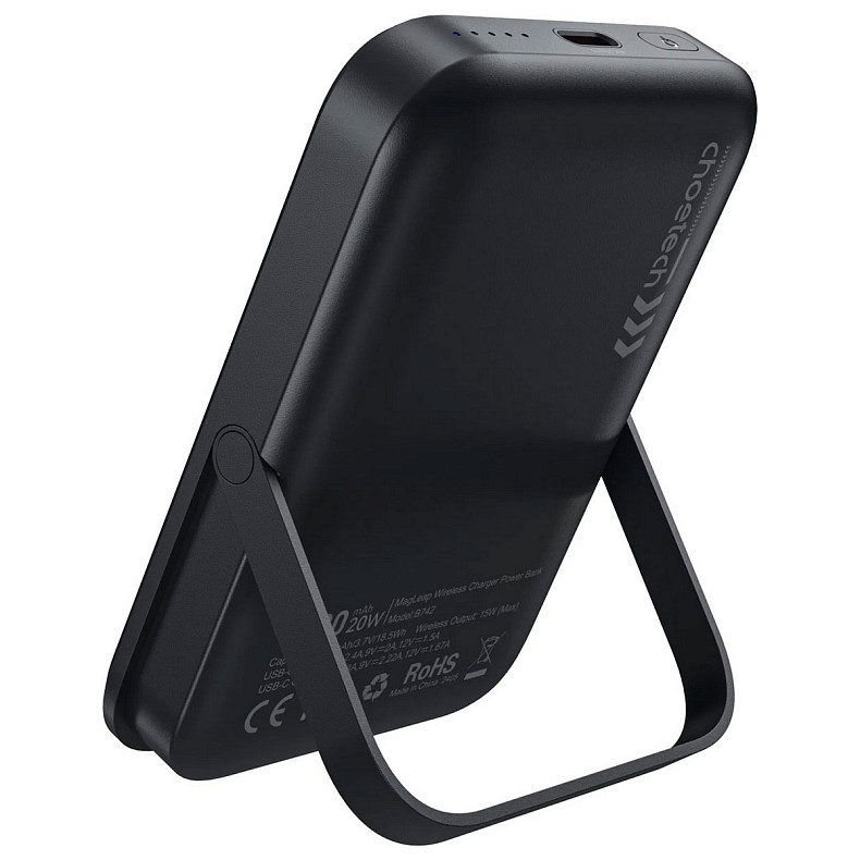 УМБ Choetech Magnetic Wireless 10000mAh 20W PD USB-C In/Out, with holder, Qi-15W Black