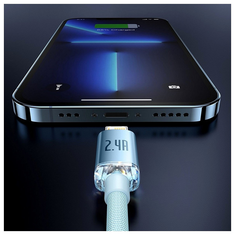 Кабель Baseus Crystal Shine USB - Lightning, 2.4A, 2м Sky Blue (CAJY001203)