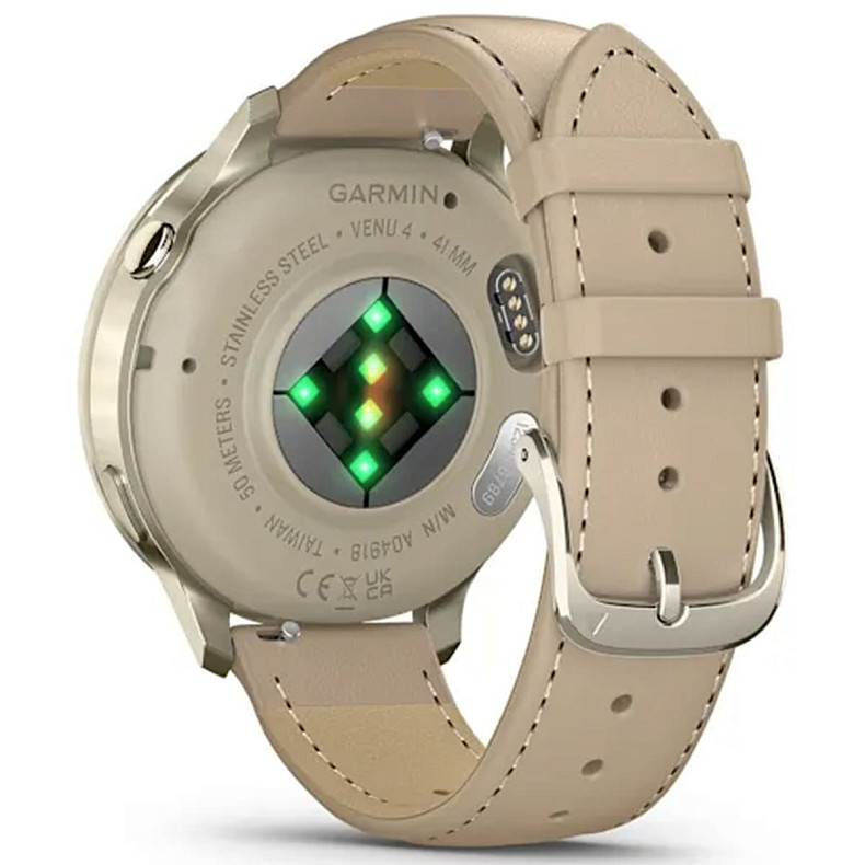Смарт-годинник GARMIN Venu 4 41 mm Lunar Gold with Bone Silicone Band and Light Sand Leather Band (010-03013-03)