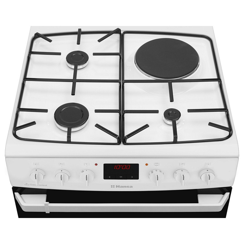 Плита Hansa з комбі. вар. поверхнею, 60х60см, 62л, емаль, газ контр., дисплей, білий