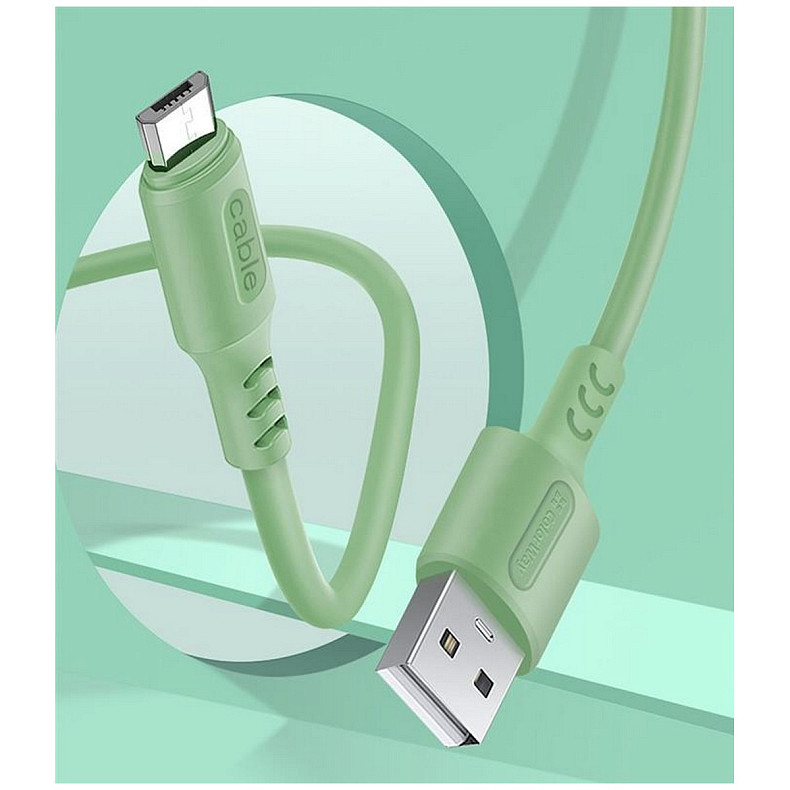 Кабель ColorWay USB-microUSB, soft silicone, 2.4А, 1м, Green (CW-CBUM042-GR)