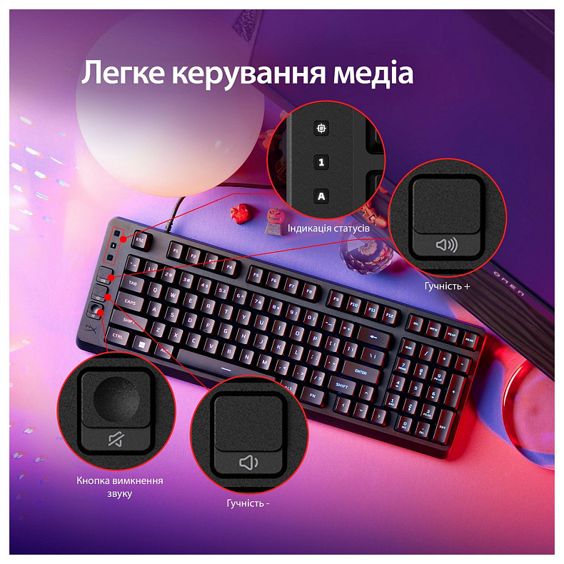 Клавіатура мембранна HyperX Alloy Origins EVE 1800 99key, Red, USB-A, EN/UA, RGB, чорний