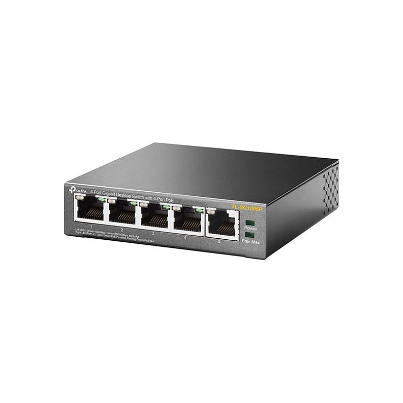 Комутатор TP-Link TL-SG1005P (1хGE, 4xGE PoE, max 53W)