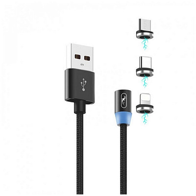 Кабель SkyDolphin S59KIT Magnetic USB - Lightning + microUSB + Type-C 1м, Black (USB-000547)