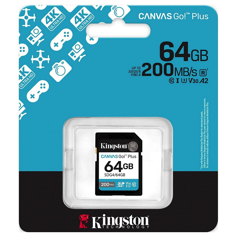 Карта памяти Kingston SD 64GB C10 UHS-I U3 V30 R200MB/s (SDG4/64GB)