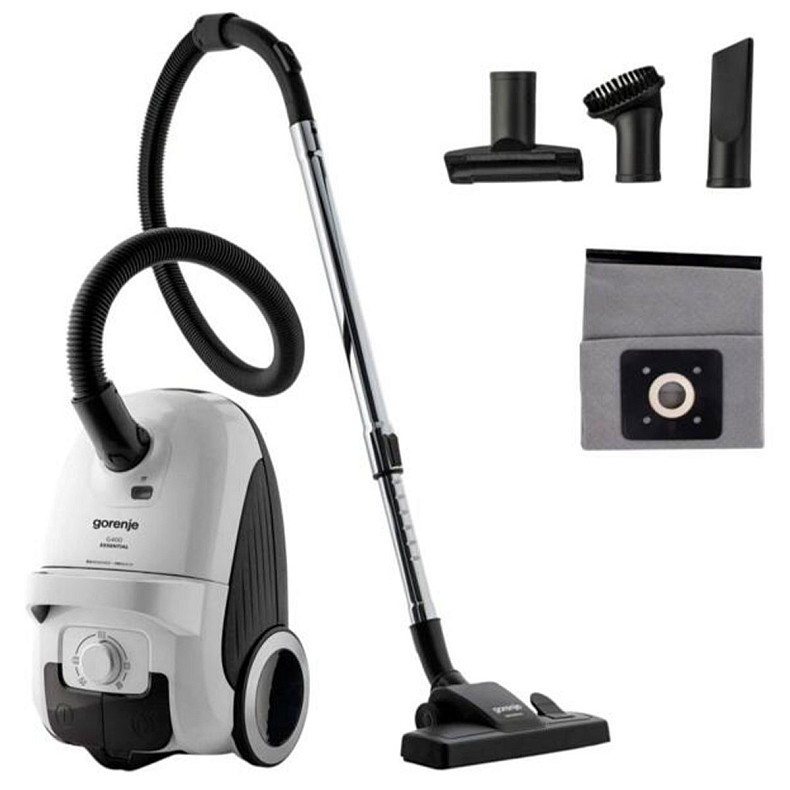 Пилосос Gorenje мішковий, 800Вт, 3л, вага-6.5кг, HEPA, індикатор, телескоп, білий