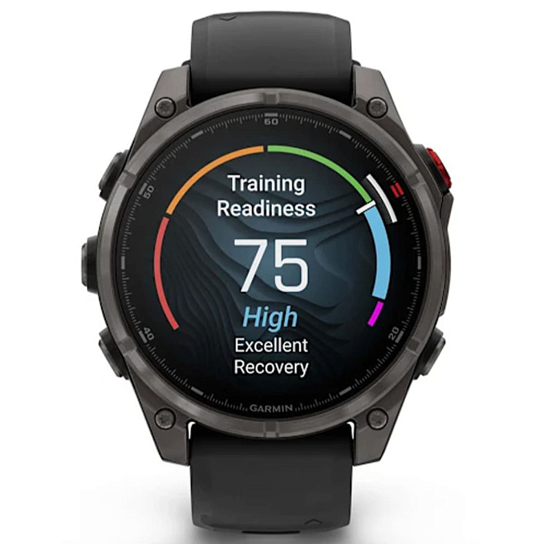 Спортивний годинник GARMIN Fenix 8 Pro 47 mm AMOLED Sapphire Carbon Gray DLC Titanium with Black/Pebble Gray Silicone Band (010-03198-00)