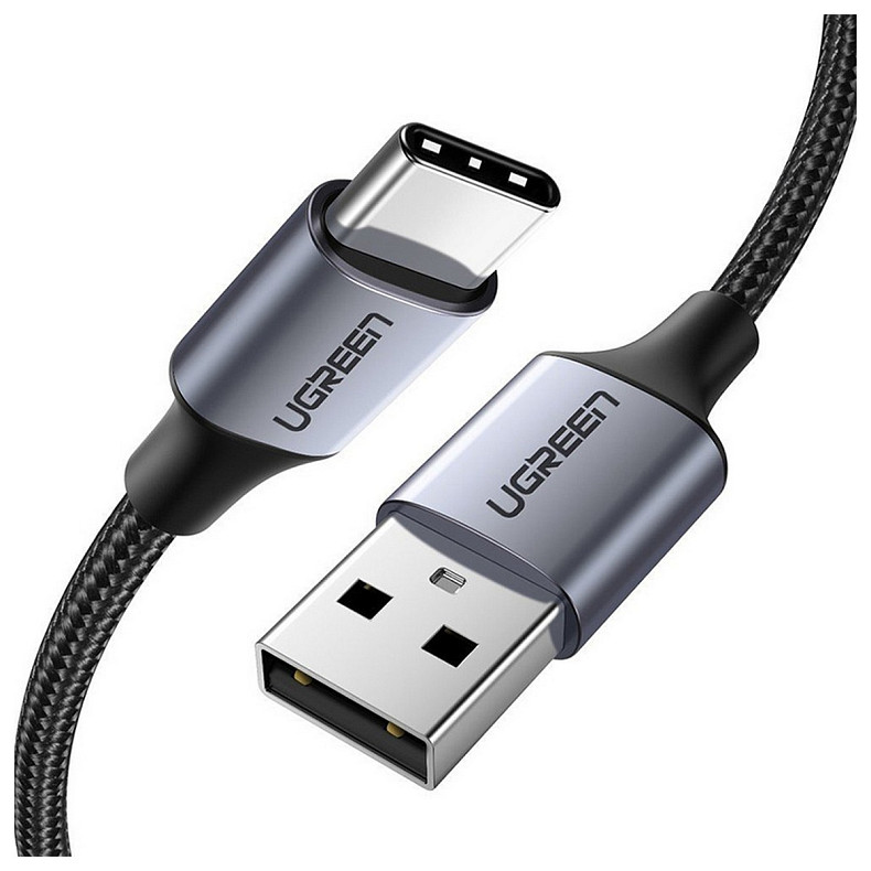 Кабель USB 2.0 AM-Type-C M, 3 м, 3.0A, (18W) Nickel Plating Aluminum Braid Косм сірий, US288 UGREEN