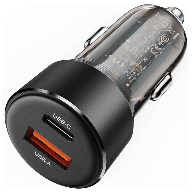 Автозарядка 2xUSB 60W (USB-C + USB-A) B12 Acefast