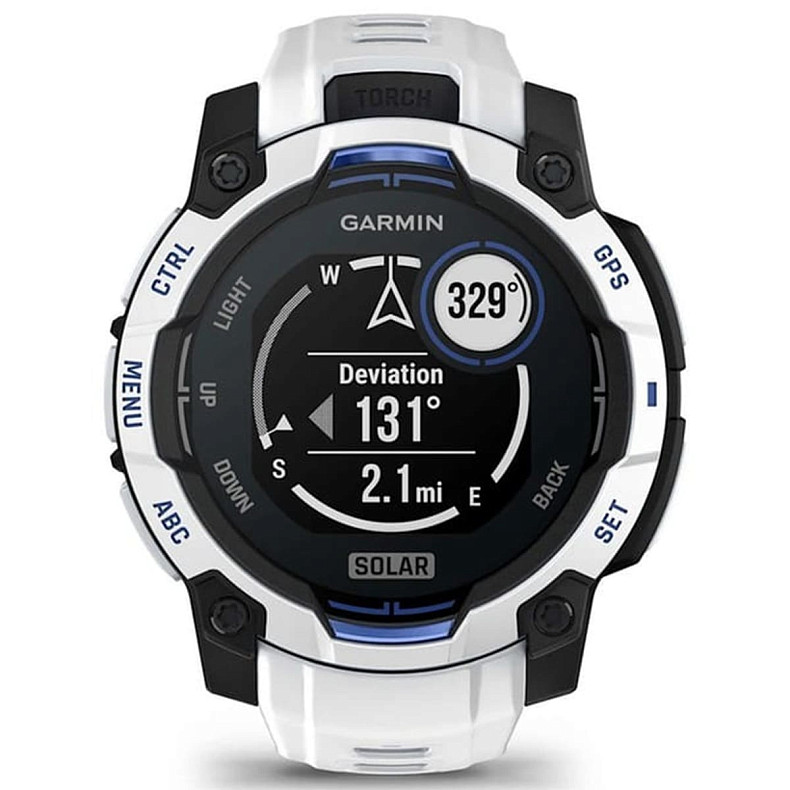Спортивные часы Garmin Instinct 3 45mm Solar Whitestone with Whitestone/Bolt Blue Silicone (010-02934-43)