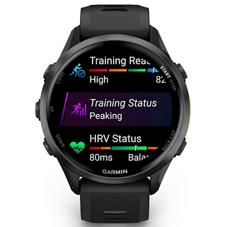 Спортивные часы Garmin Forerunner 970 Carbon Gray DLC Titanium with Black Case and Black/Translucent Whitestone Band (010-02969-00)