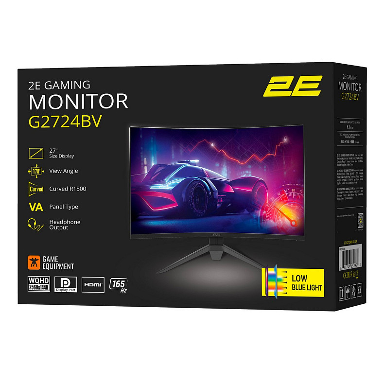 Монітор 2E GAMING 27" G2724BV HDMI, DP, VA, 2560x1440, 165Hz, 1ms, CURVED, FreeSync
