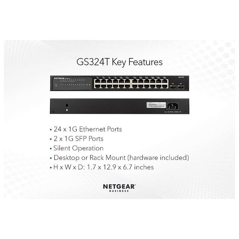 Коммутатор NETGEAR GS324T 24x1GE, 2xSFP, управляемый L2