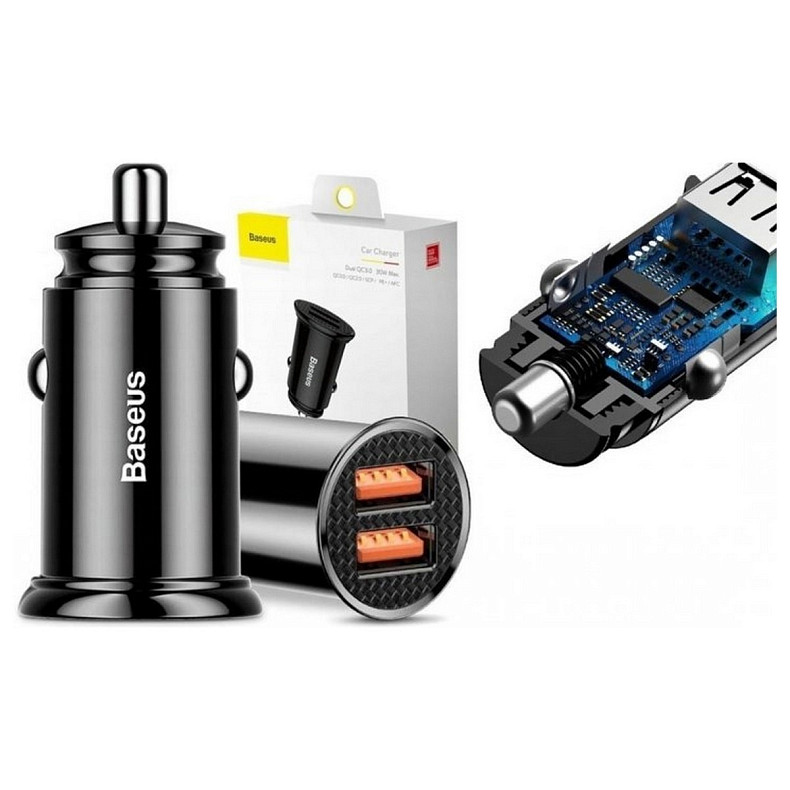 Автомобильное зарядное устройство Baseus Car Charger Circular Plastic USB-C and USB 3.0 30W Black (CCALL-YD01)