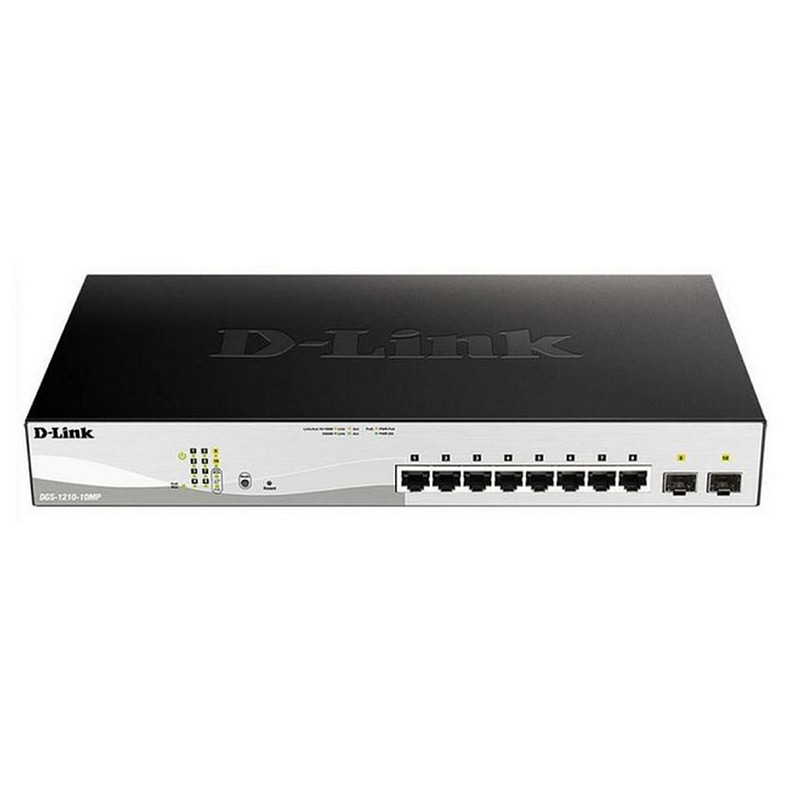 Коммутатор D-Link DGS-1210-10MP 8xGE PoE, 2xSFP, 130Вт